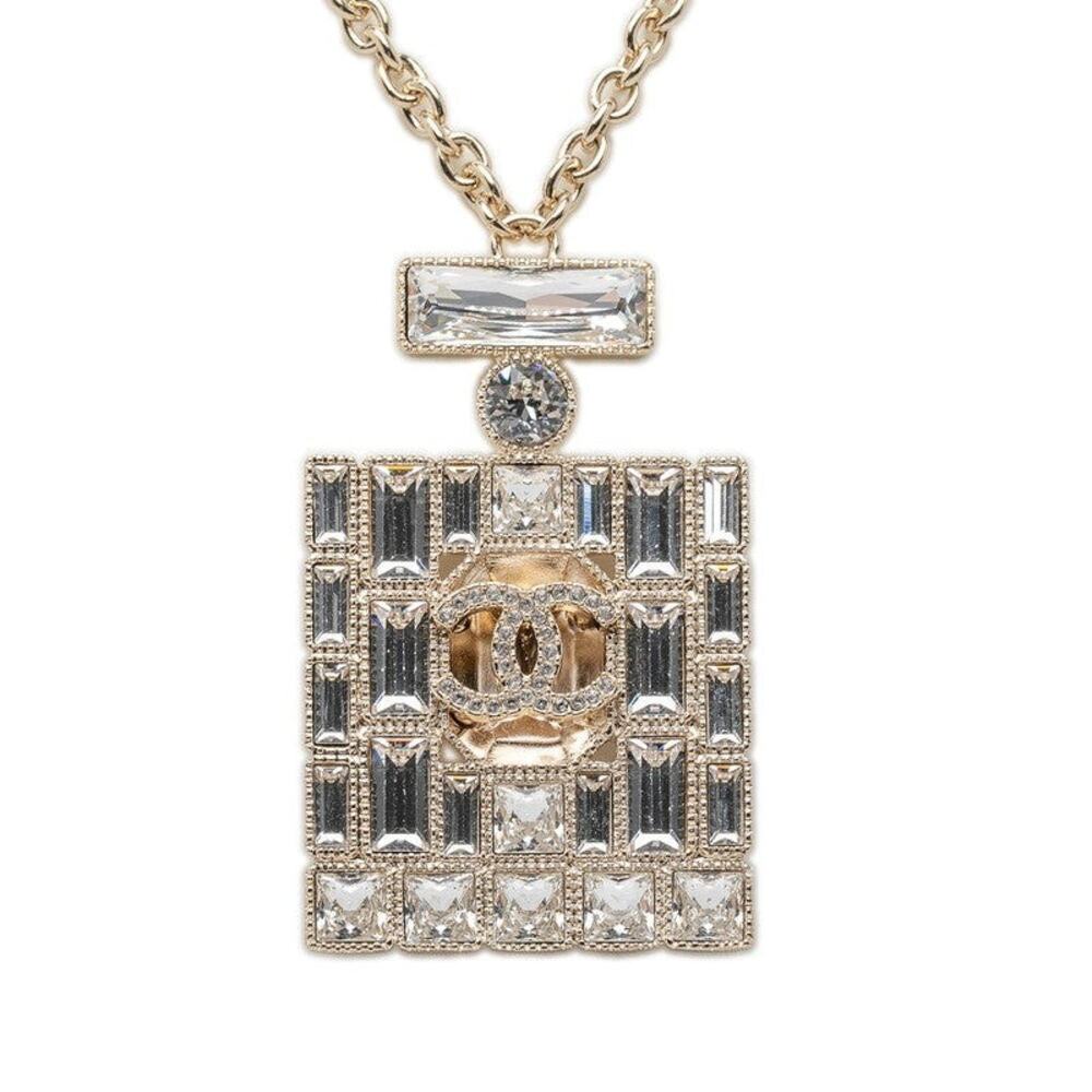 Chanel CC Logo Perfume Bottle Chain Pendant Necklace B24C Gold Plated